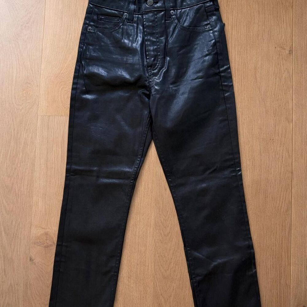 NWT Black Coated Faux Leather Look Sky High Rise Gap Jeans Straight Leg  27P